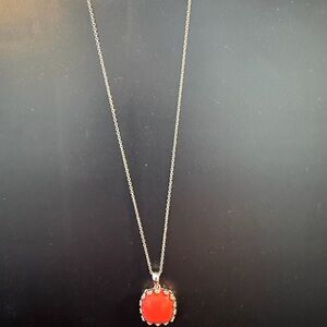 Ross-Simons 14mm orange coral cabochon Pendant Necklace